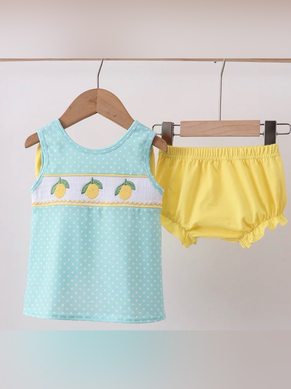 Girls Lemon Smocked Tank & Yellow Bloomers Kids Matching Set